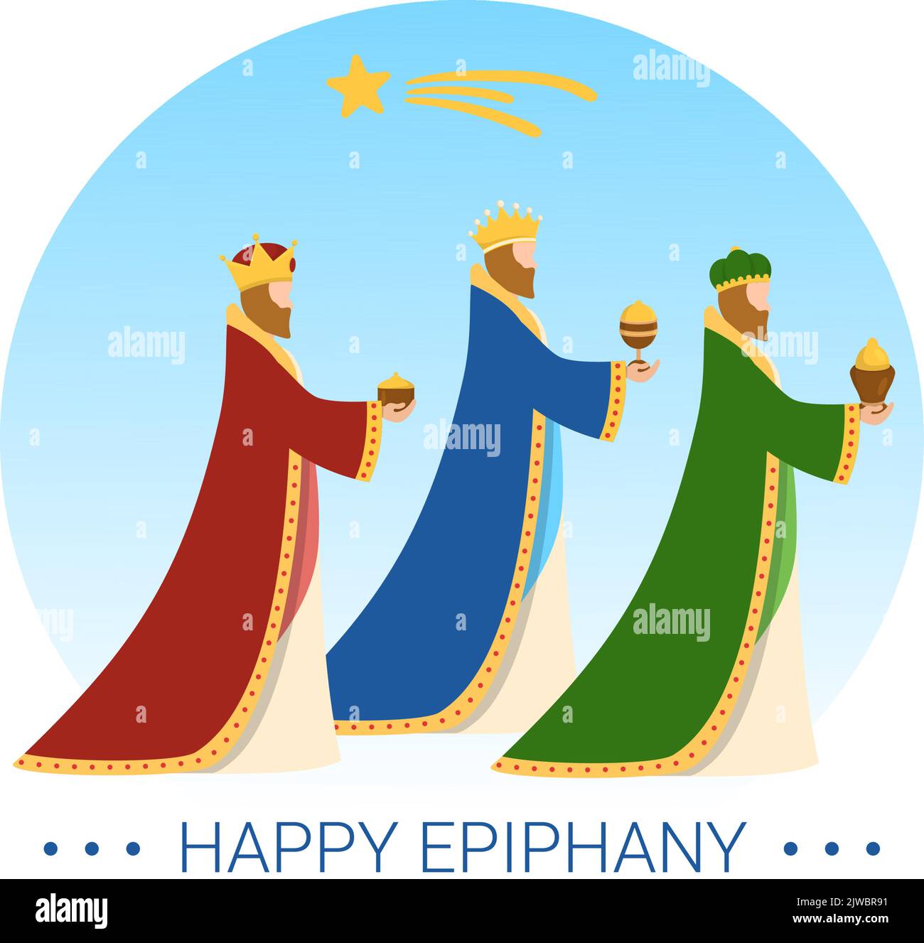 Happy Epiphany Day Template main dessiné dessin de dessin de dessin de dessin animé Festival chrétien à la foi sur la Divinité de Jésus depuis son arrivée au monde Illustration de Vecteur