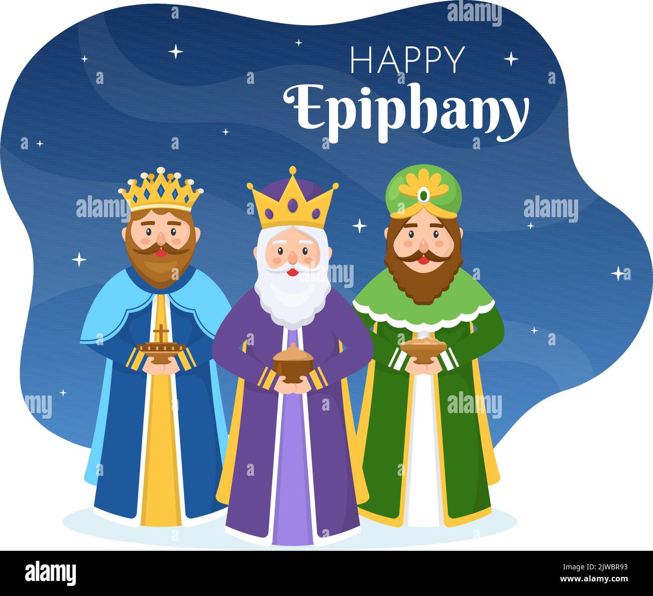 Happy Epiphany Day Template main dessiné dessin de dessin de dessin de dessin animé Festival chrétien à la foi sur la Divinité de Jésus depuis son arrivée au monde Illustration de Vecteur