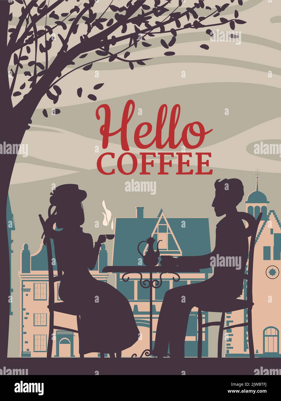 Street café, couple à la table, ambiance d'automne Illustration de Vecteur
