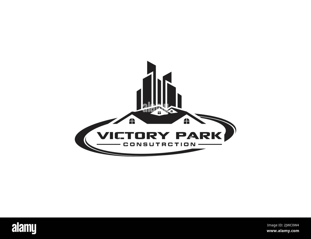 Victory Park Construction Realty Real Estate logo Design Illustration de Vecteur