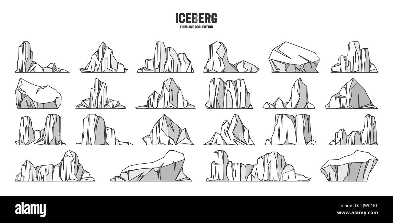 Divers icebergs flottants. Dérive du glacier arctique, bloc d'eau océanique gelée. Des montagnes glacées avec de la neige. Pic de glace de fusion. Paysage enneigé de l'Antarctique Illustration de Vecteur