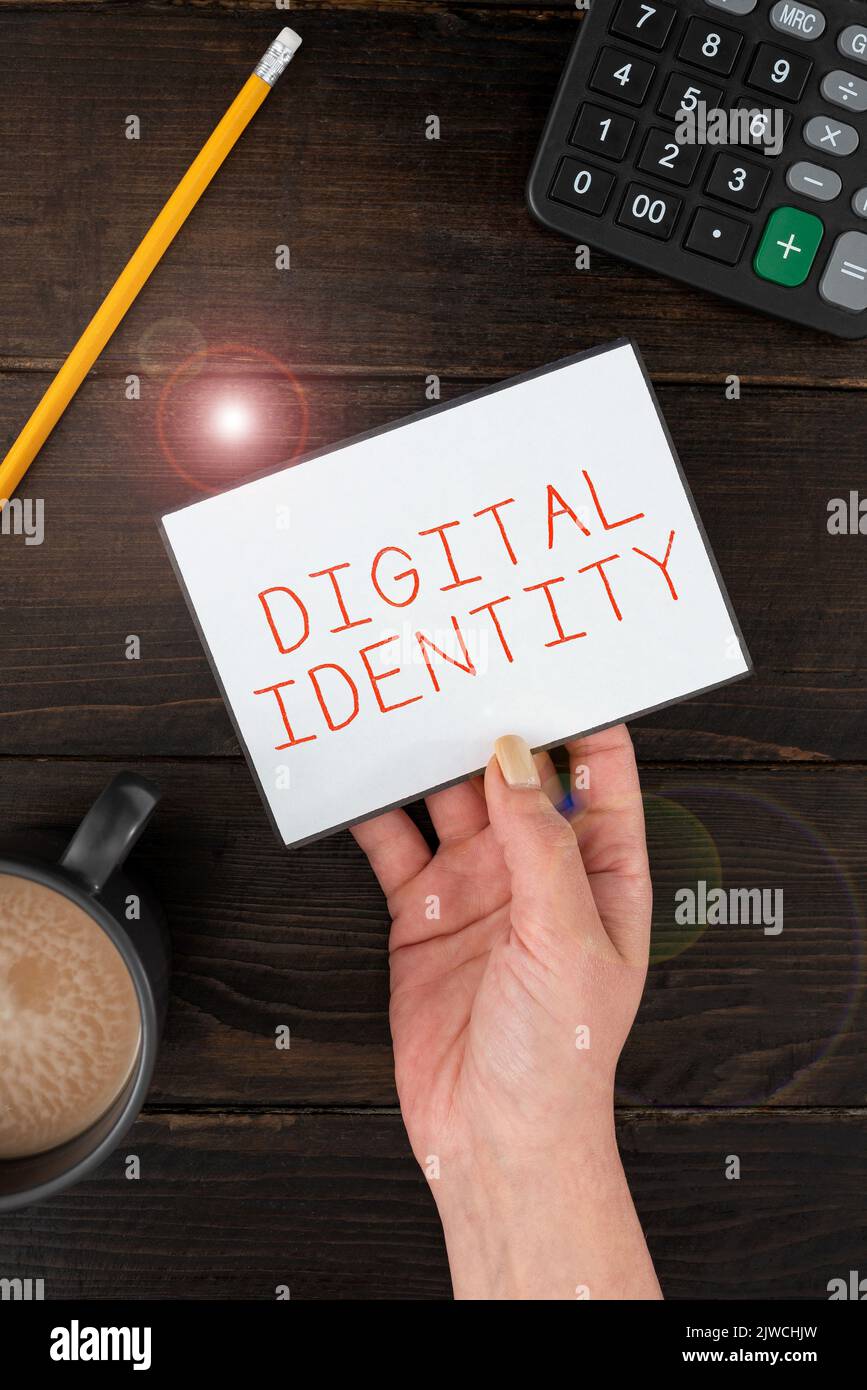 Légende conceptuelle Identityinformation numérique sur l'entité utilisée par l'ordinateur pour représenter l'agent. Mot pour l'information sur l'entité utilisée par ordinateur pour Banque D'Images