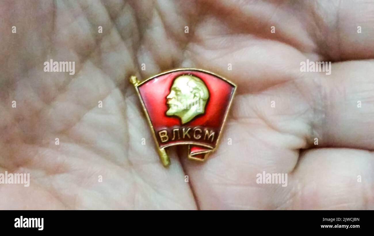 Badge avec Vladimir Ilyich Lénine. Banque D'Images