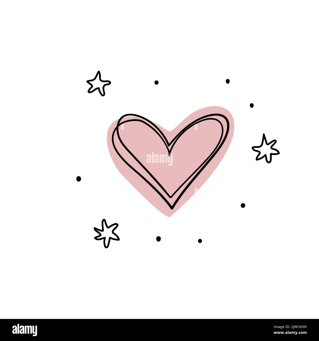 Dessin à la main avec ligne sans fin symbole de coeur. Icône linéaire isolée sur fond blanc, concept d'amour de soi, aide et soutien, famille. Illustrateur vectoriel plat Illustration de Vecteur