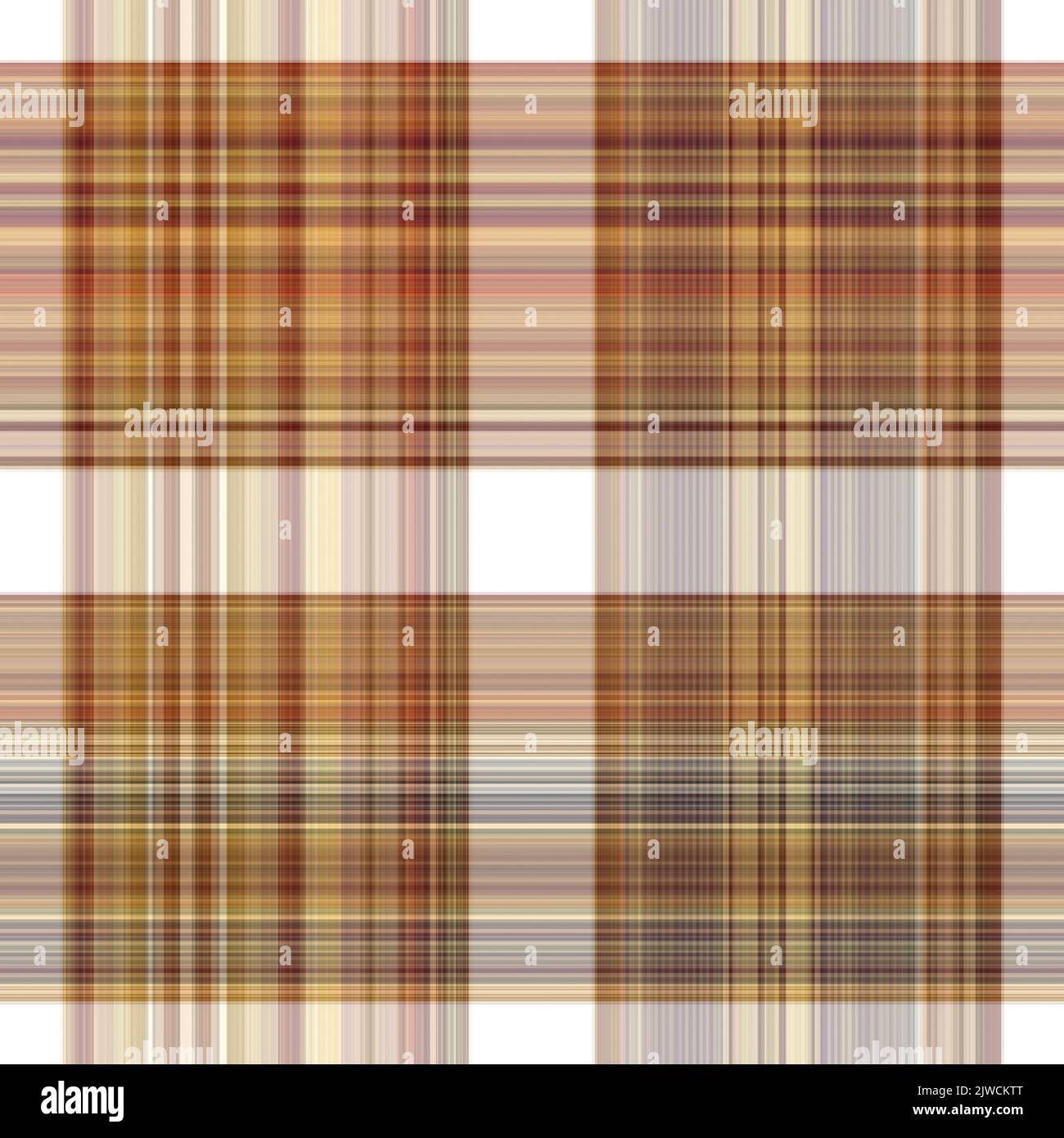 Tissu écossais blanc forêt à motif sans couture. Motif écossais de forêt automnale ton sur ton avec texture organique. Arrière-plan de bande orange pour papier peint rugueux. Banque D'Images