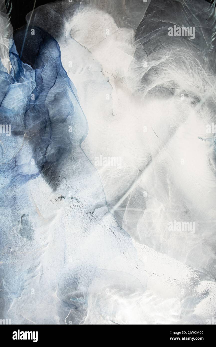 alcool encre eau texture marbre blanc bleu gris Banque D'Images