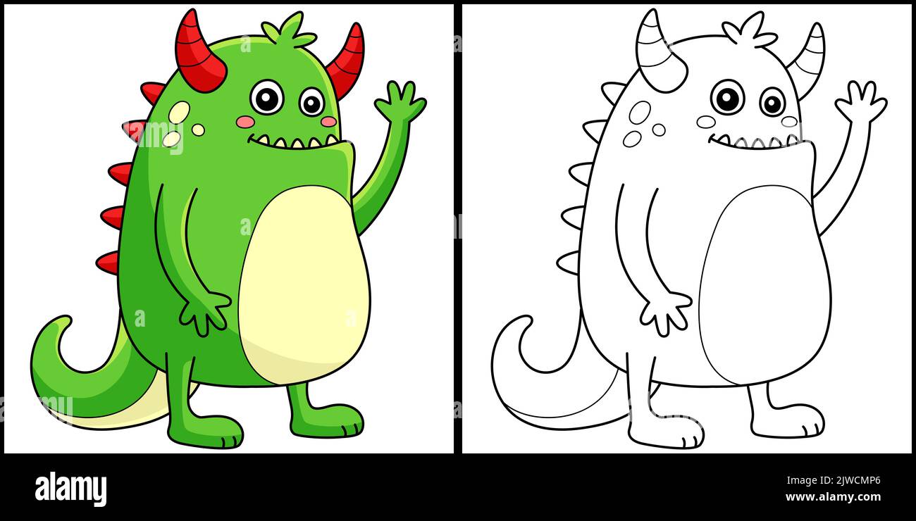 Page de coloriage de monstre effrayant Illustration colorée Illustration de Vecteur