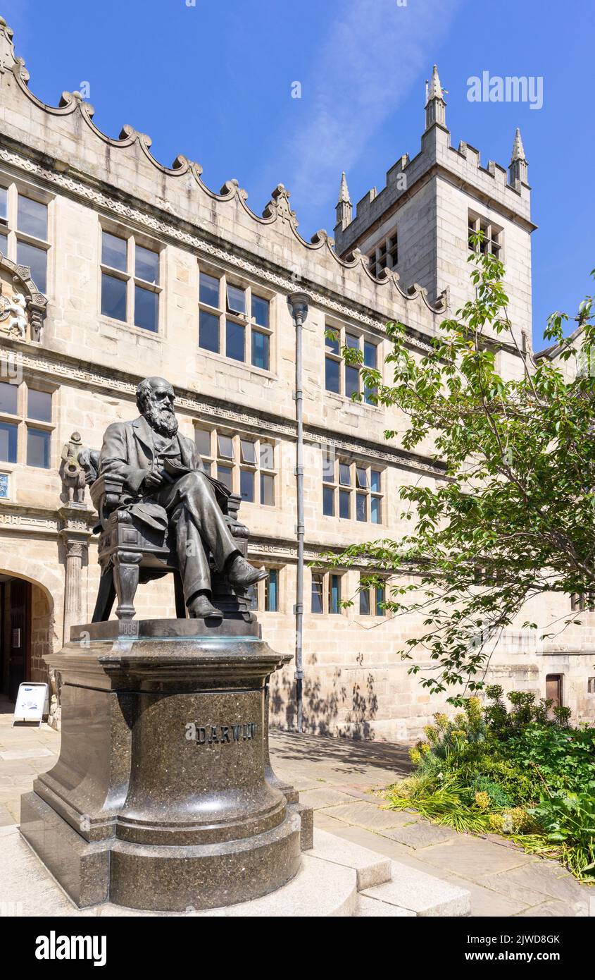 Statue de Charles Darwin Statue à l'extérieur de la bibliothèque Shrewsbury Shrewsbury Shropshire Angleterre GB Europe Banque D'Images