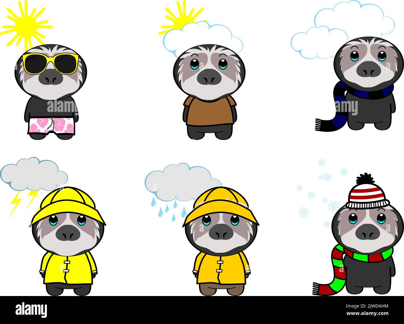 illustration de la collection de jeux de dessins animés kawaii weather d'ours sloth au format vectoriel Illustration de Vecteur