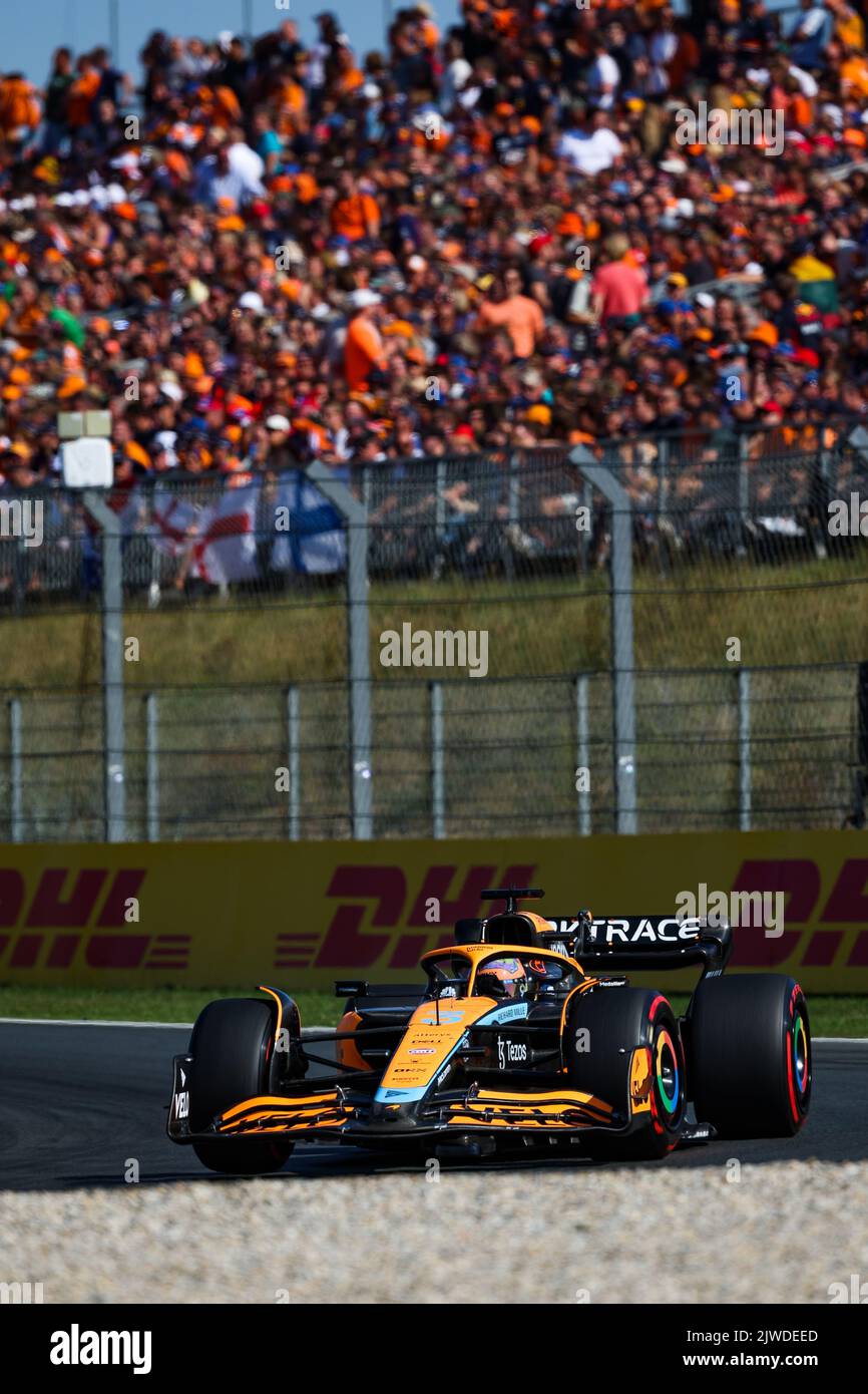 03 RICCIARDO Daniel (aus), McLaren F1 Team MCL36, action pendant le Grand Prix de Formule 1 Heineken Dutch 2022, 15th tour du Championnat du monde de Formule 1 FIA 2022 de 2 septembre à 4, 2022 sur le circuit Zandvoort, aux pays-Bas, Belgique - photo: Florent Gooden / DPPI/DPPI/LiveMedia Banque D'Images
