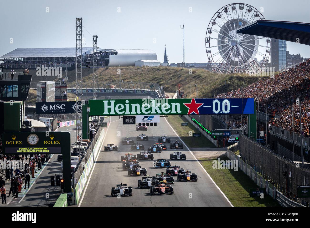 Début de la course, 12 NOVALAK Clément (fra), MP Motorsport, Dallara F2, 07 ARMSTRONG Marcus (nzl), Grand Prix Hitech, Dallara F2, action pendant la ronde 12th du Championnat FIA Formule 2 2022, de 2 septembre à 4, 2022 sur le circuit Zandvoort, aux pays-Bas, Belgique - photo : Diederik Van Der Laan/DPPI/LiveMedia Banque D'Images