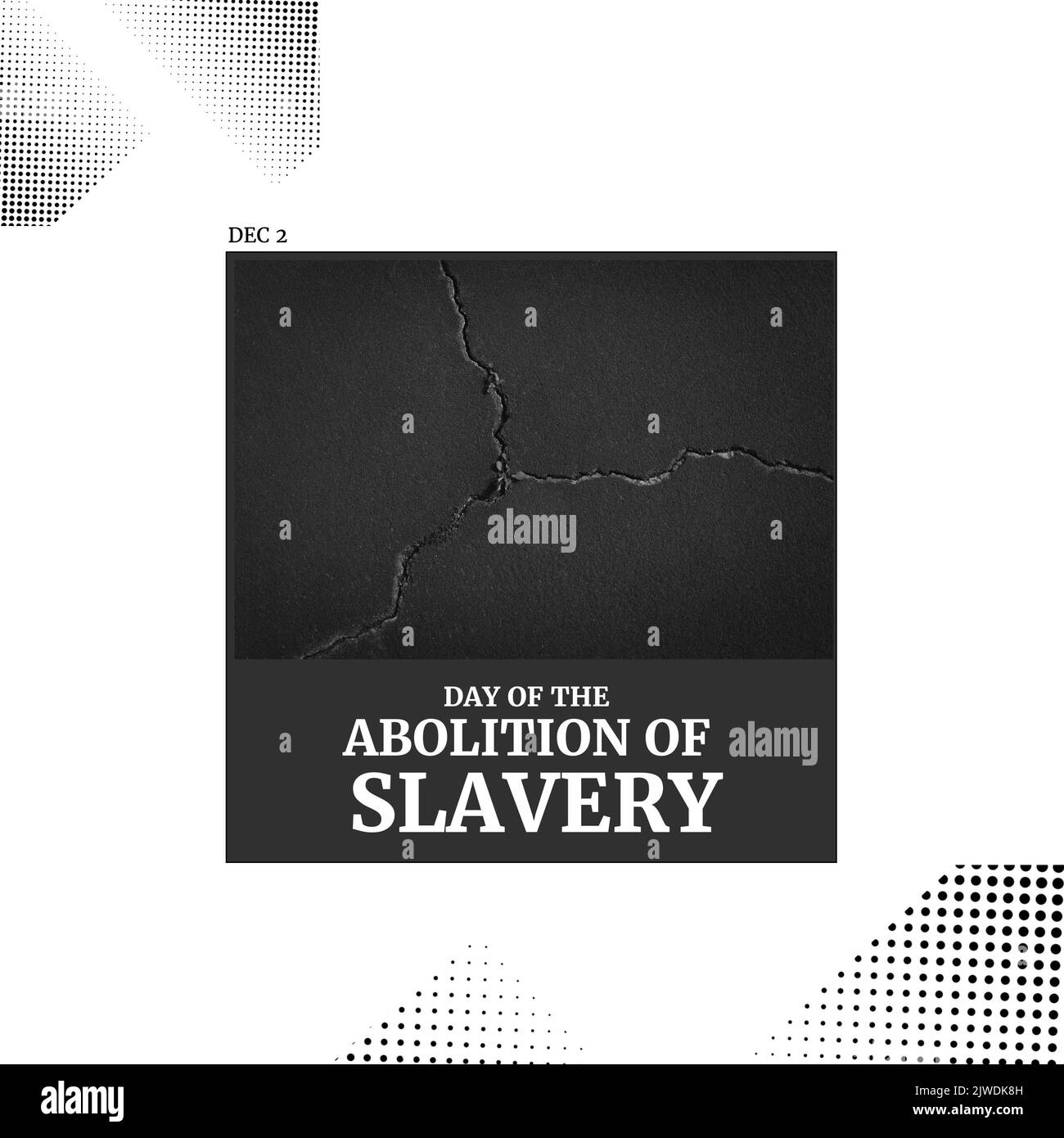 Illustration du 2 décembre et du jour de l'abolition de l'esclavage texte avec des points noirs sur fond blanc Banque D'Images