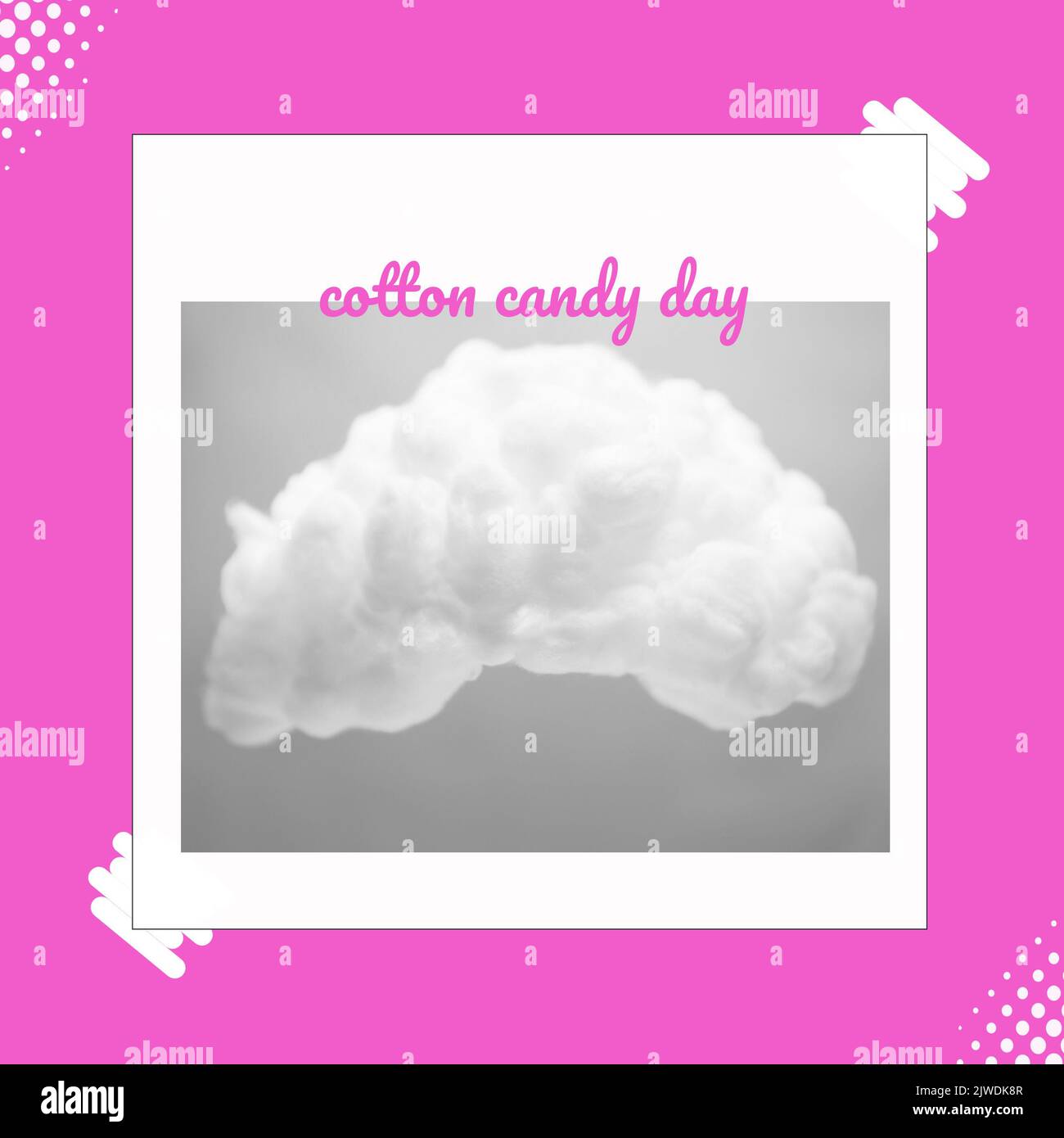 Composite de coton texte de jour de bonbon avec nuage dans carré blanc sur fond rose abstrait Banque D'Images