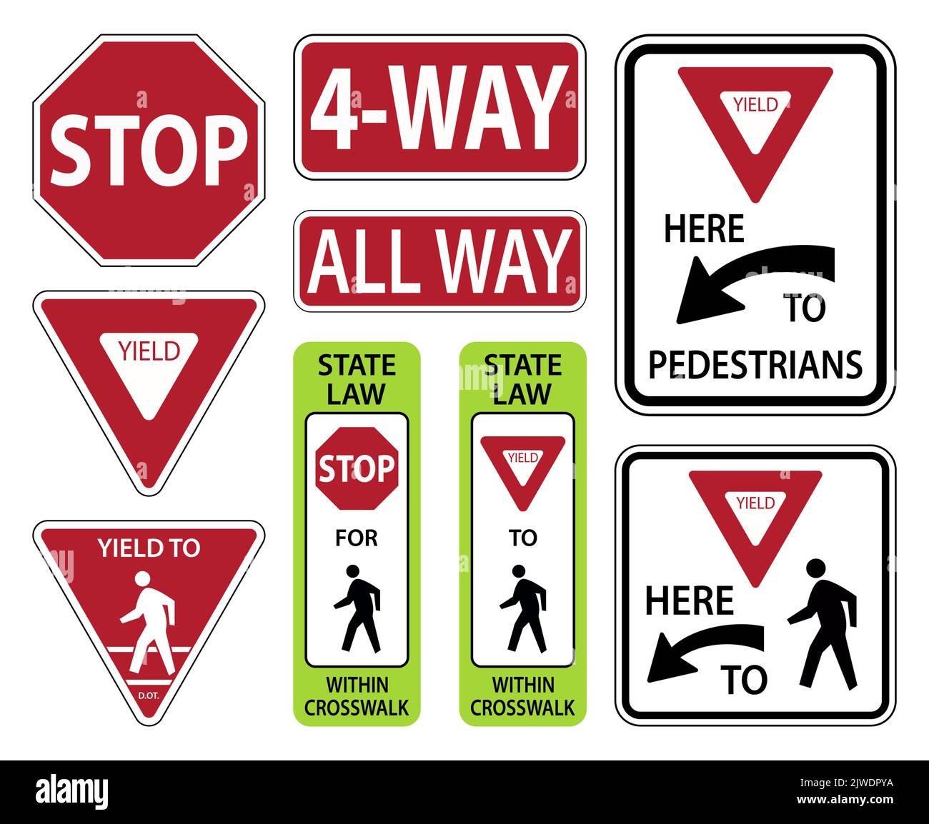 Panneau de signalisation routière à 4 voies, arrêtez-vous ici pour les piétons avertissement Illustration de Vecteur