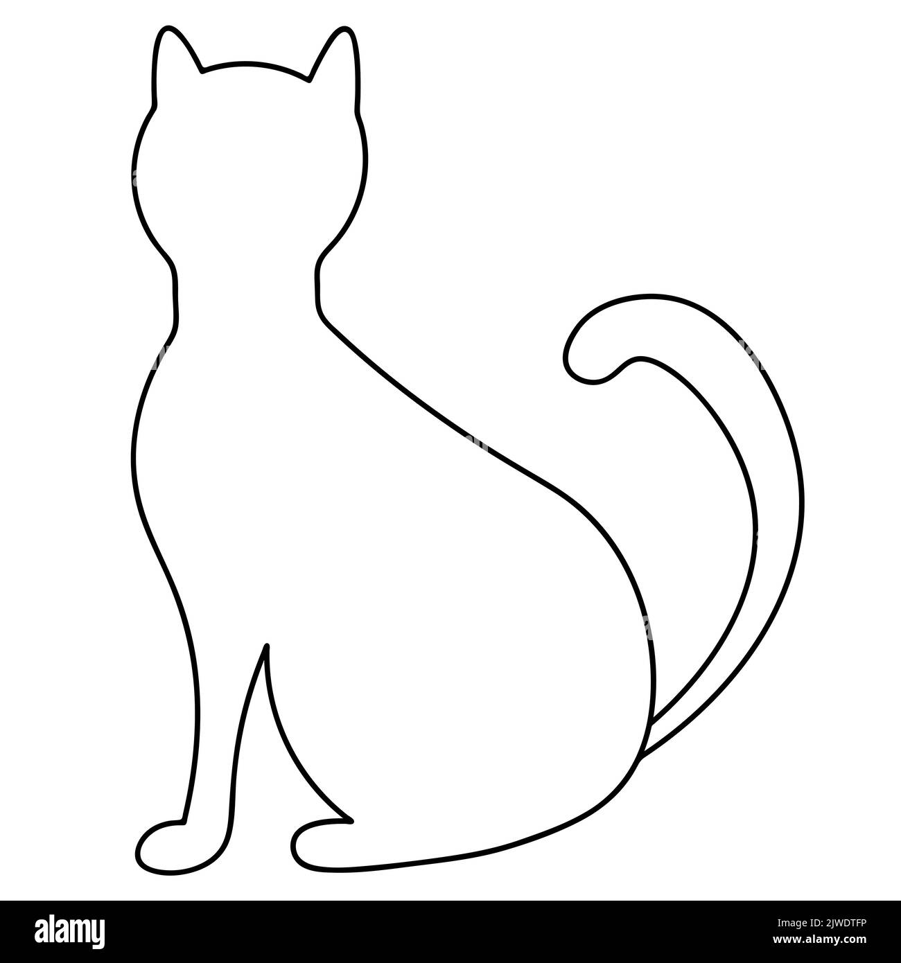 Cat Assis avec son dos. Esquisse. Un animal de compagnie. Une créature purinée avec une moustache. Animal doux. Symbole Halloween. Création associée à omens Illustration de Vecteur