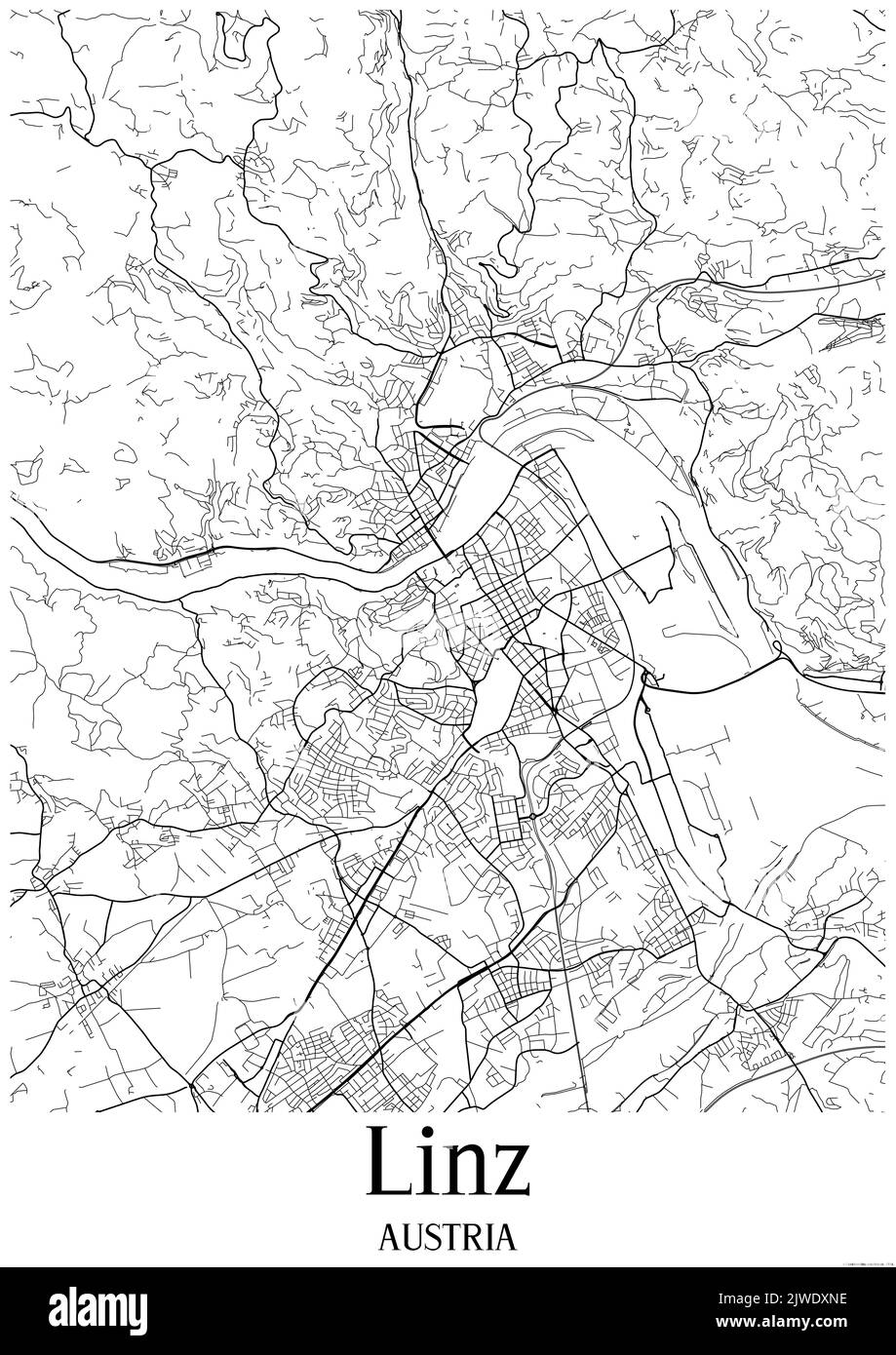 Carte urbaine en noir et blanc de linz Banque D'Images