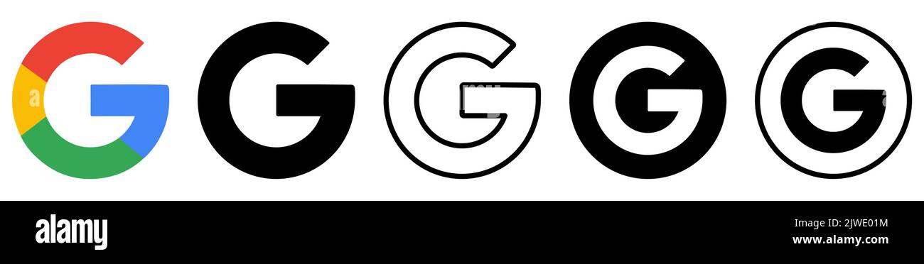 Vinnytsia, Ukraine - 3 septembre 2022: Icônes Google ensemble. Logos Google. Illustration vectorielle isolée sur fond blanc Illustration de Vecteur