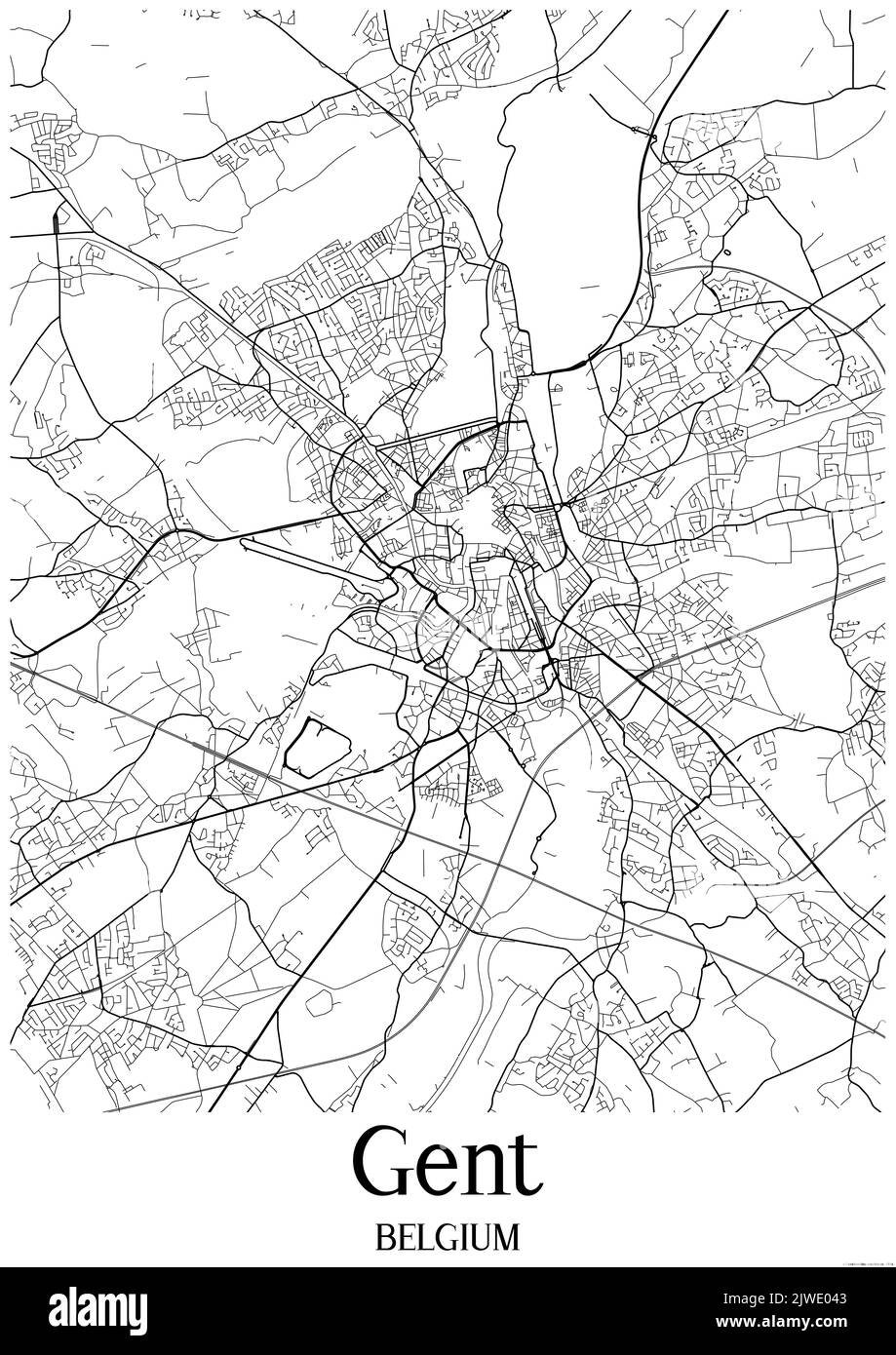 Carte urbaine noir et blanc de gand Banque D'Images