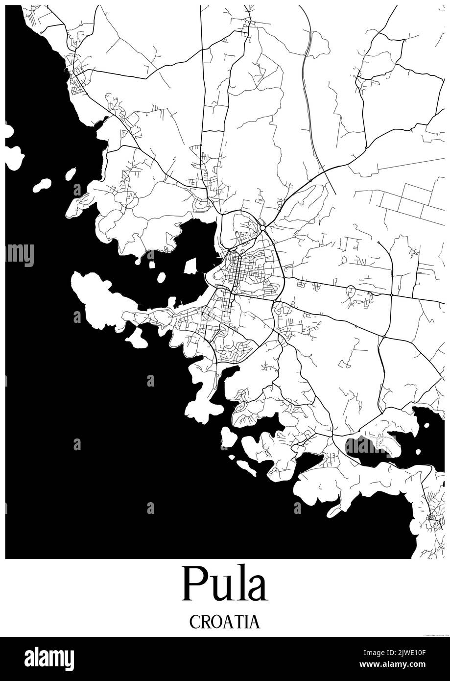 Carte urbaine en noir et blanc de pula Banque D'Images