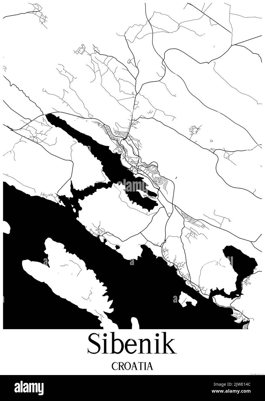 Carte urbaine noir et blanc de sibenik Banque D'Images