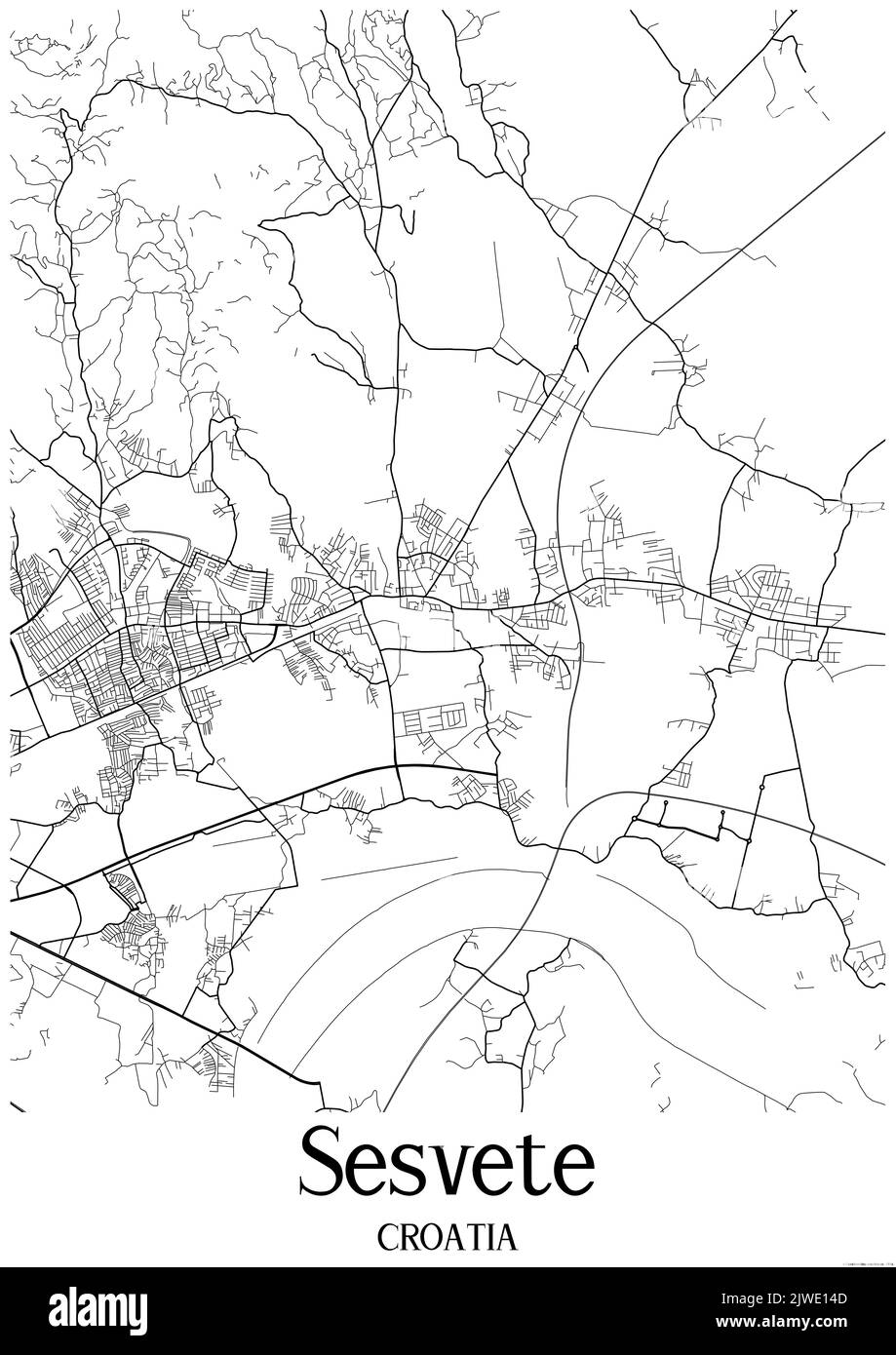 Carte urbaine en noir et blanc de sesvete Banque D'Images