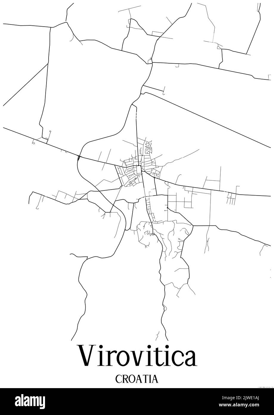 Carte urbaine en noir et blanc de virovitica Banque D'Images