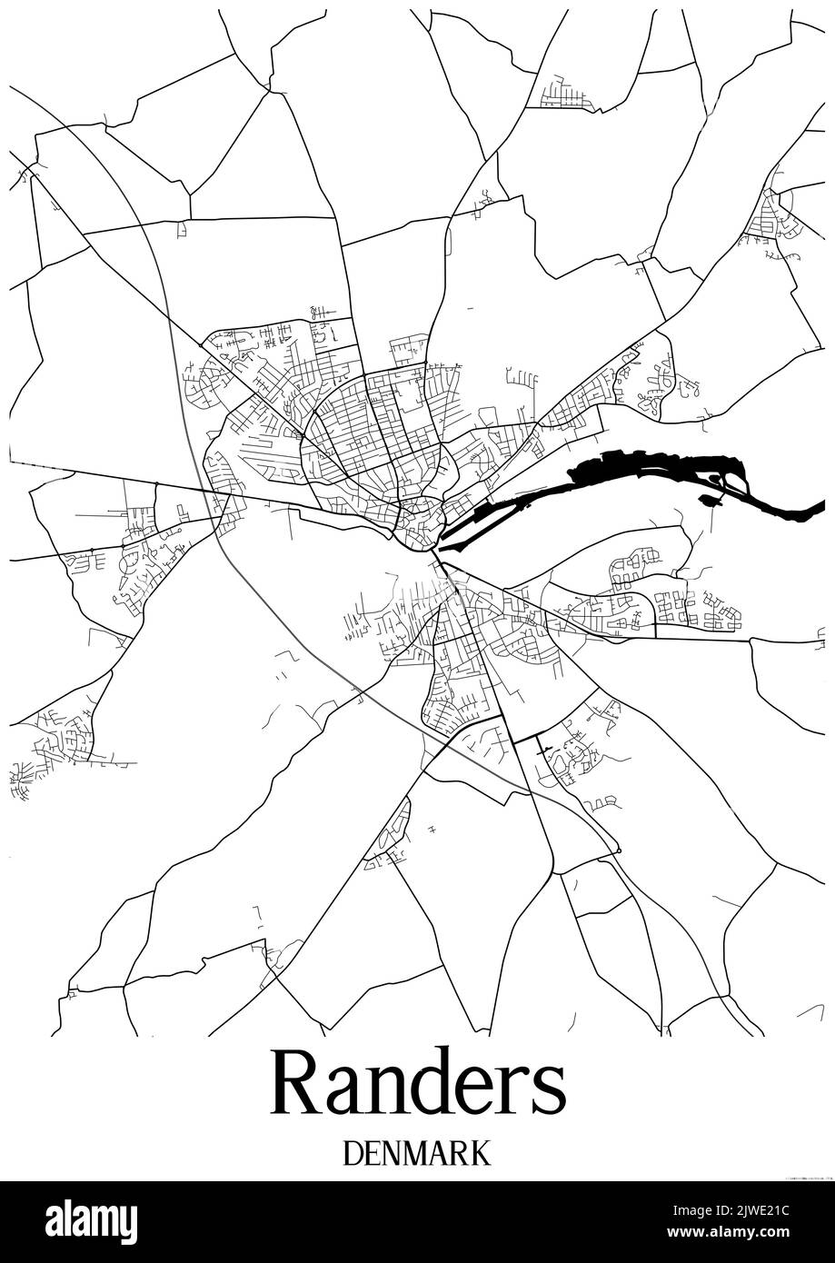 Carte urbaine en noir et blanc de randers Banque D'Images