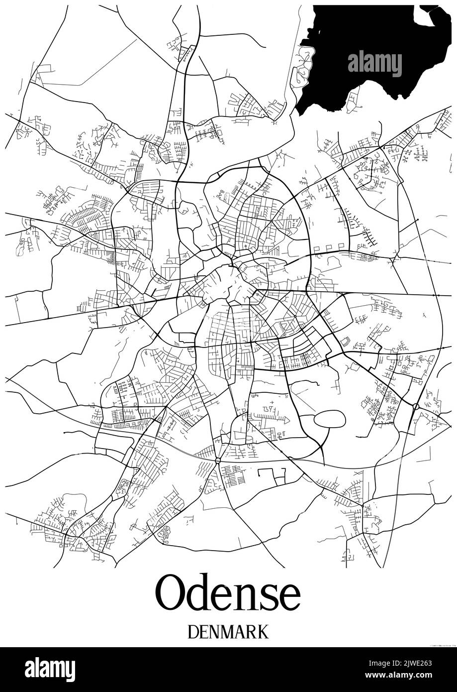 Carte urbaine en noir et blanc d'odense Banque D'Images