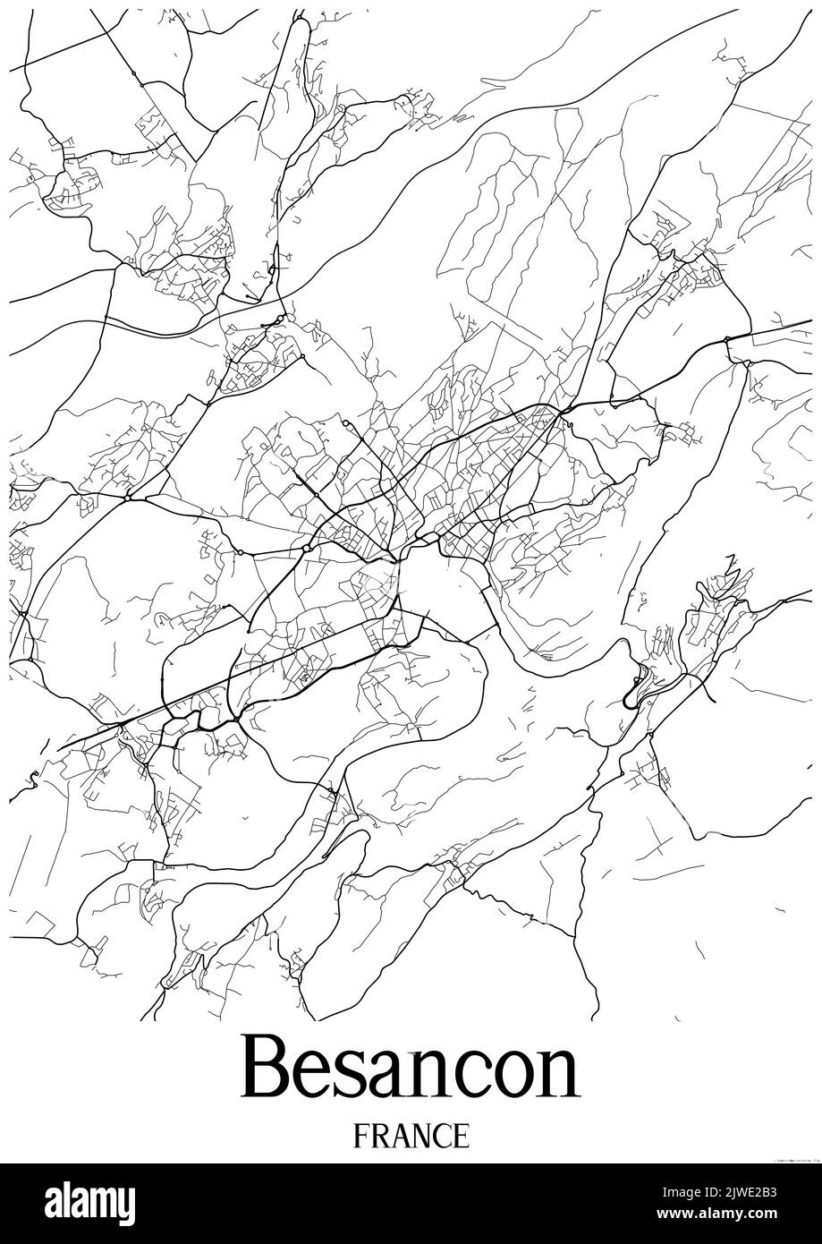 Carte urbaine classique en noir et blanc de Besançon France. Cette ...