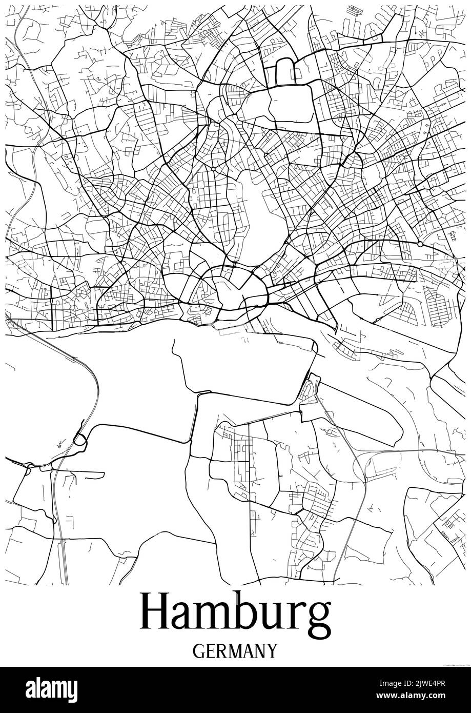 Carte urbaine en noir et blanc de hambourg Banque D'Images