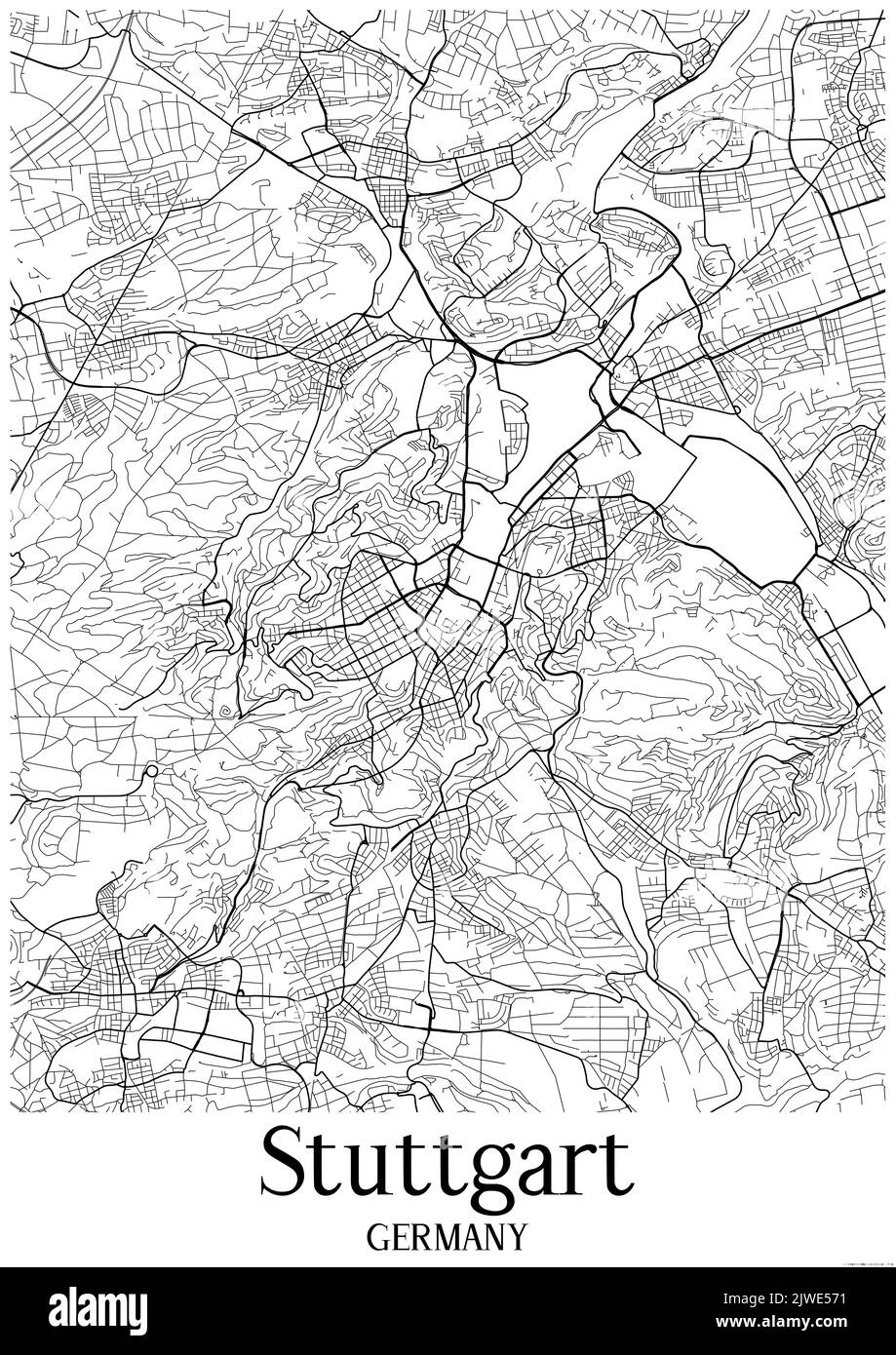 Carte urbaine en noir et blanc de stuttgart Banque D'Images