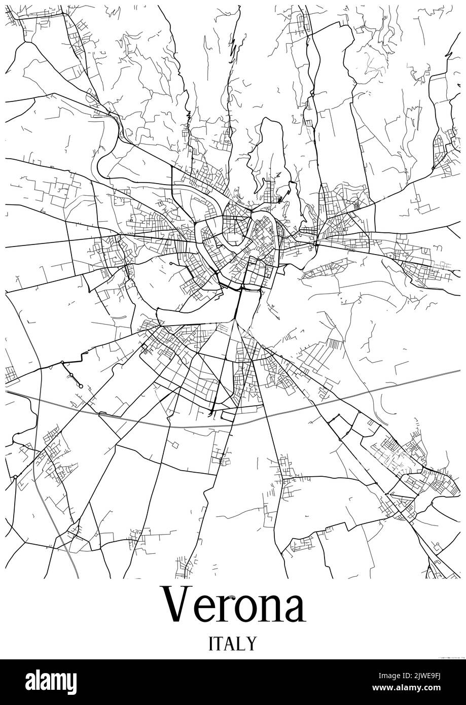 Carte urbaine en noir et blanc de vérone Banque D'Images