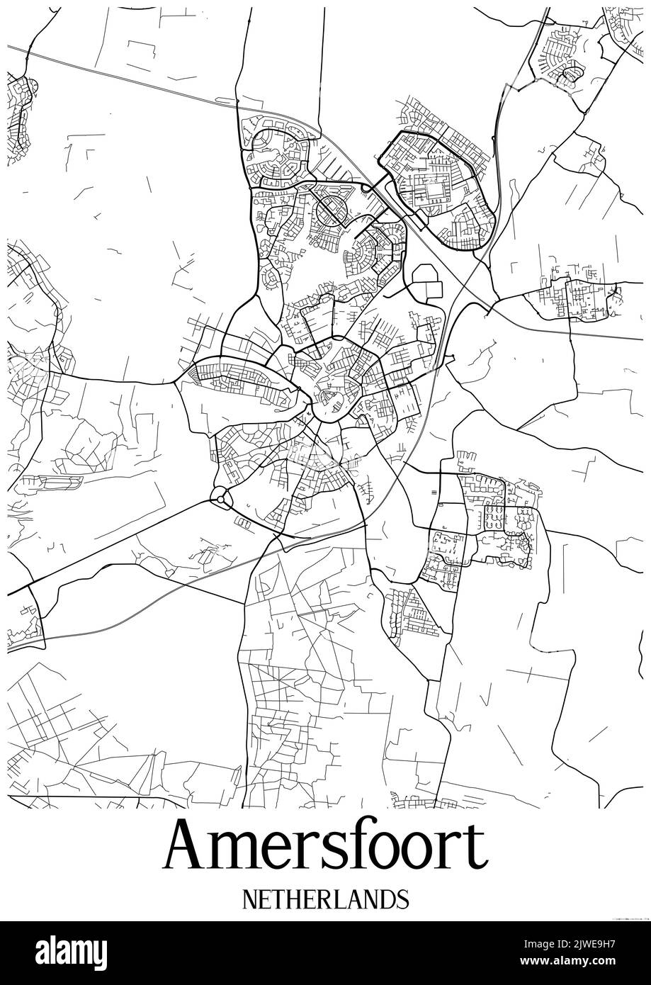 Carte urbaine en noir et blanc d'amersfoort Banque D'Images