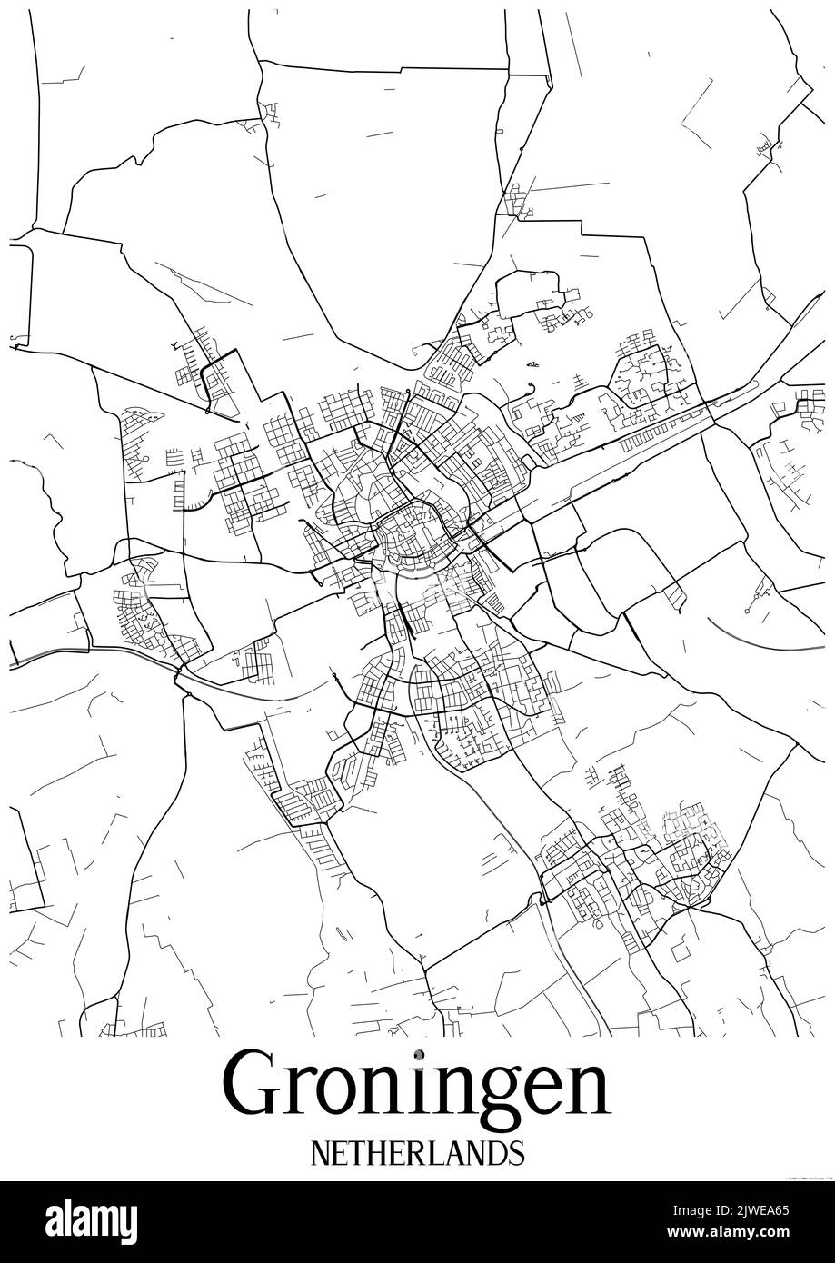 Carte urbaine noir et blanc de groningue Banque D'Images