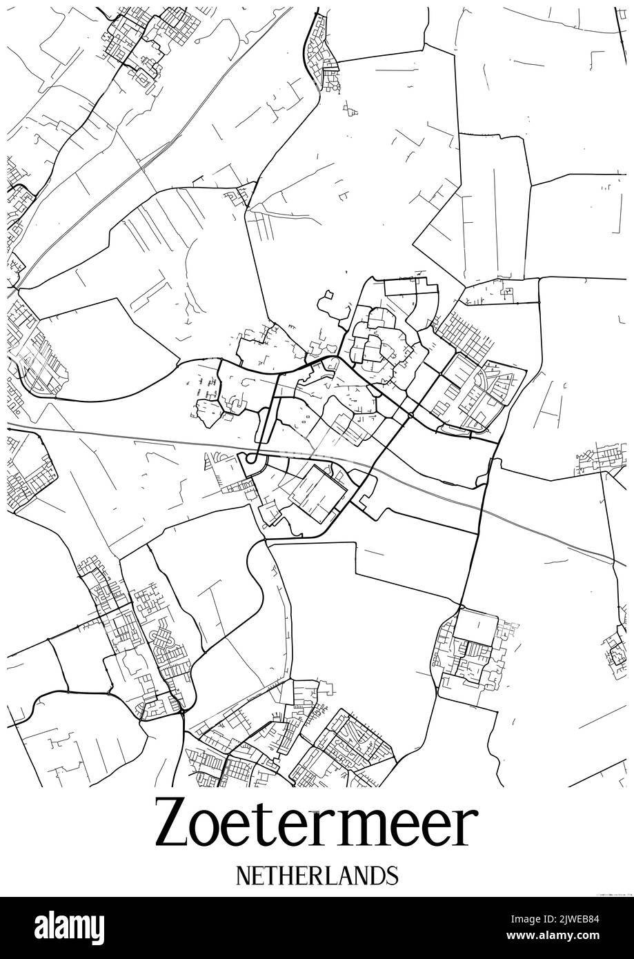 Carte urbaine en noir et blanc de zoetermeer Banque D'Images