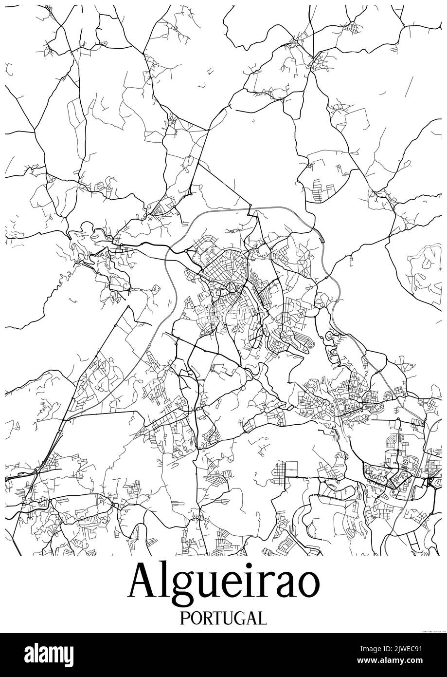 Carte urbaine en noir et blanc d'algueirao Banque D'Images