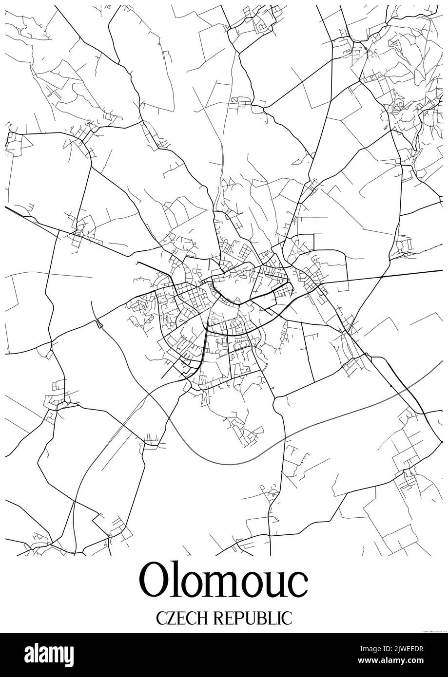 Carte urbaine en noir et blanc d'olomouc Banque D'Images