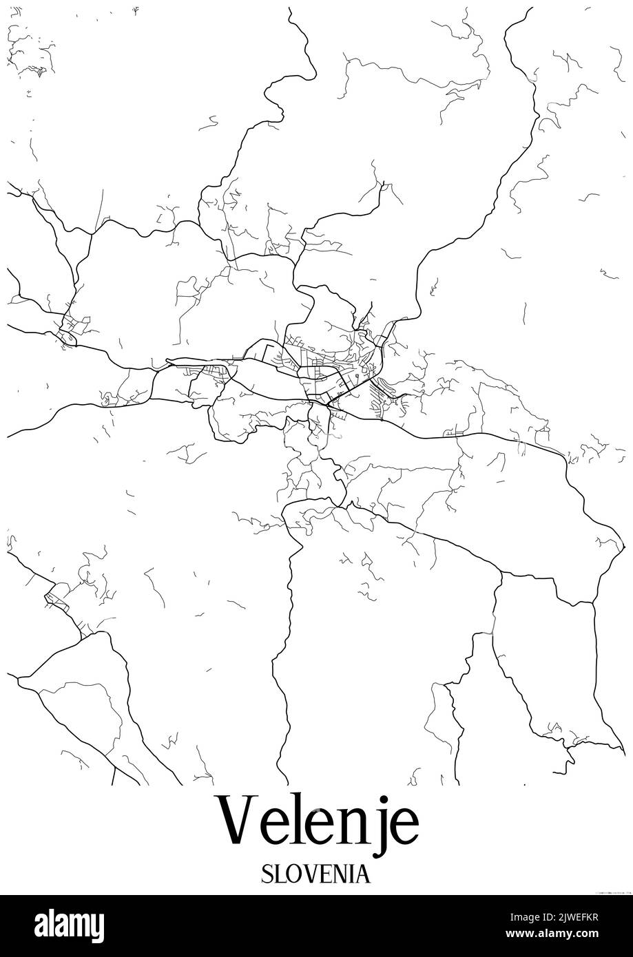 Carte urbaine en noir et blanc de velenje Banque D'Images