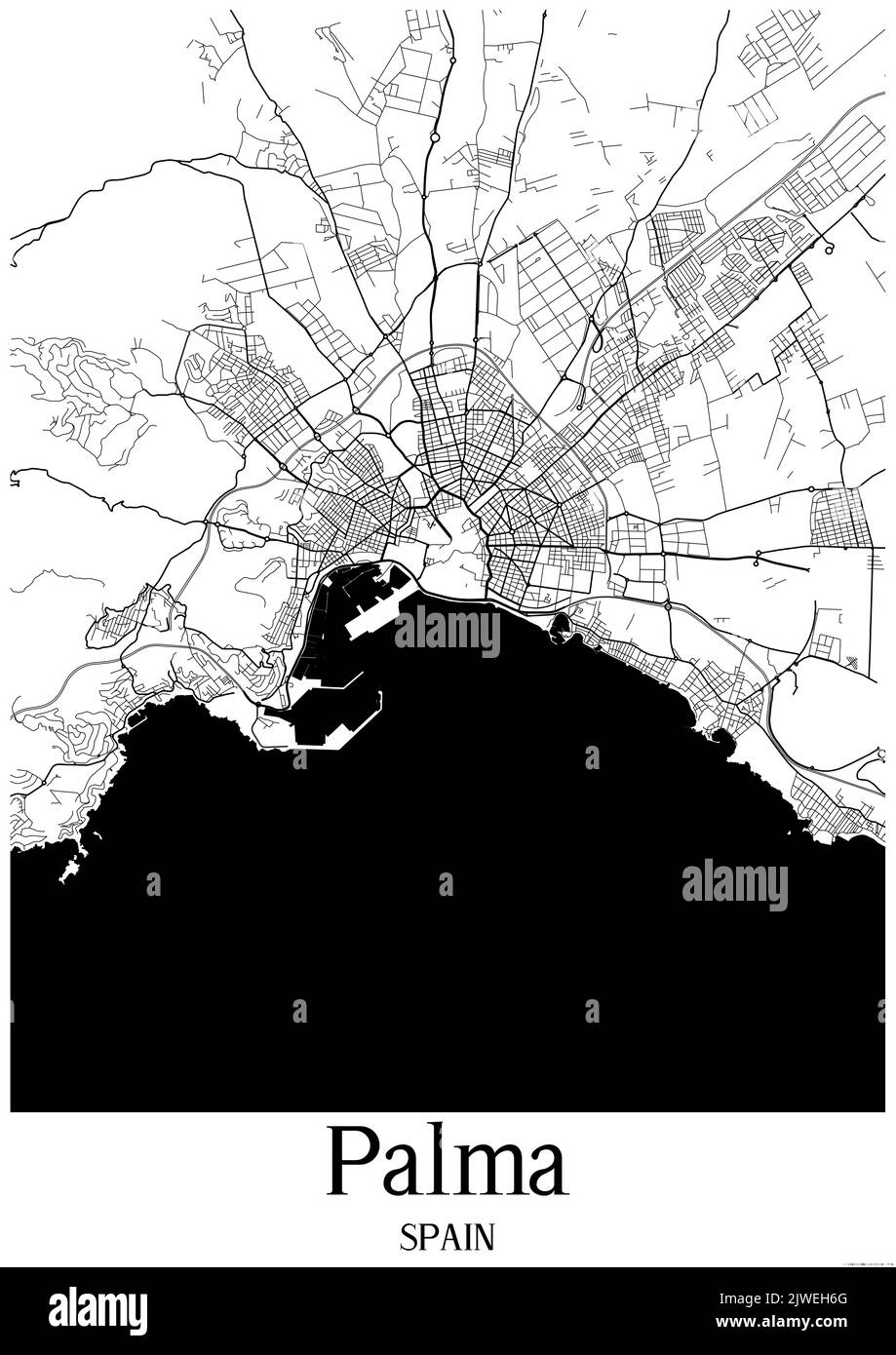 Carte urbaine en noir et blanc de palma. Banque D'Images