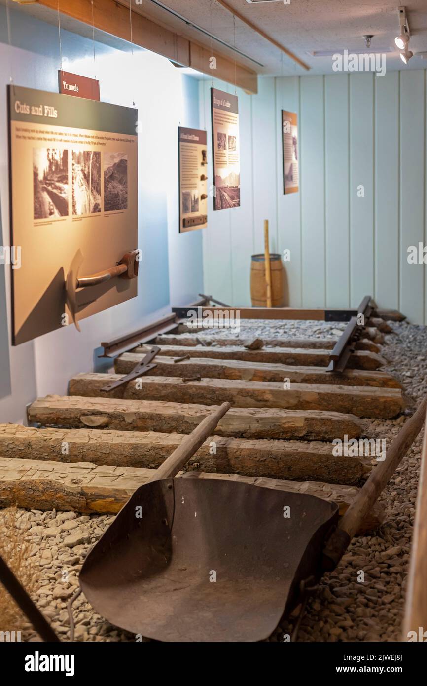 Promontory Summit, Utah - Exposition de musée au parc national historique de Golden Spike, où les premières voies de chemin de fer transcontinentales ont été complétées Banque D'Images