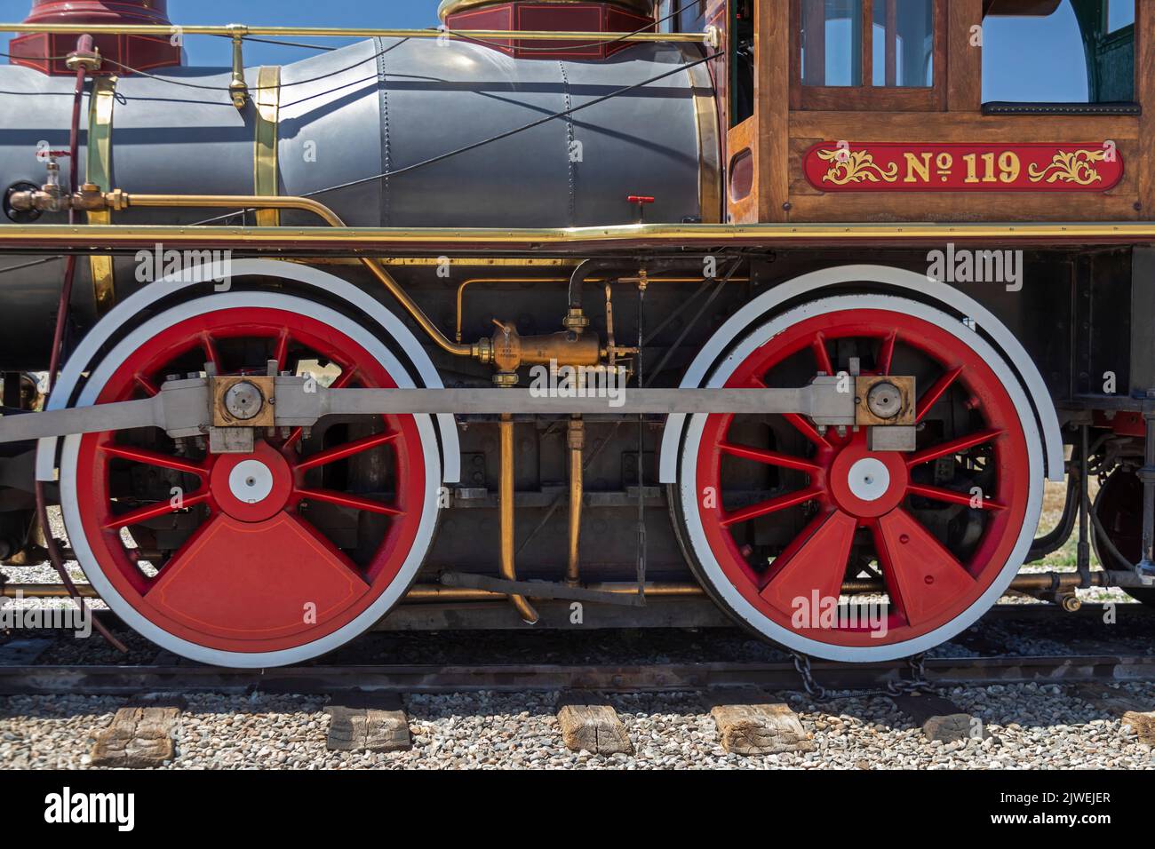 Promontory Summit, Utah - Golden Spike National Historical Park, où les premières voies de chemin de fer transcontinentales ont été achevées en 1869. Union Pacifi Banque D'Images