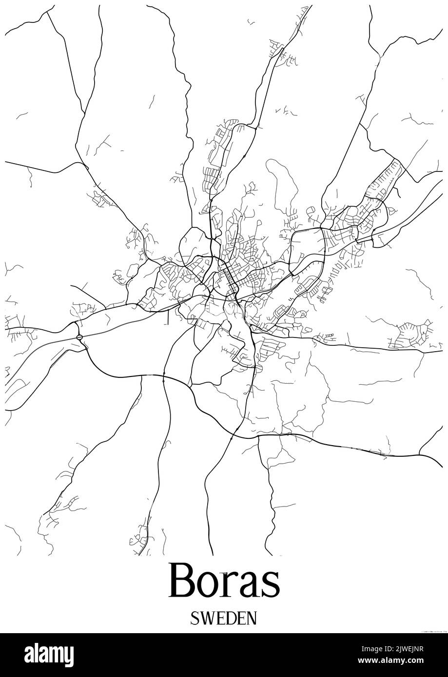 Carte urbaine en noir et blanc de boras. Banque D'Images