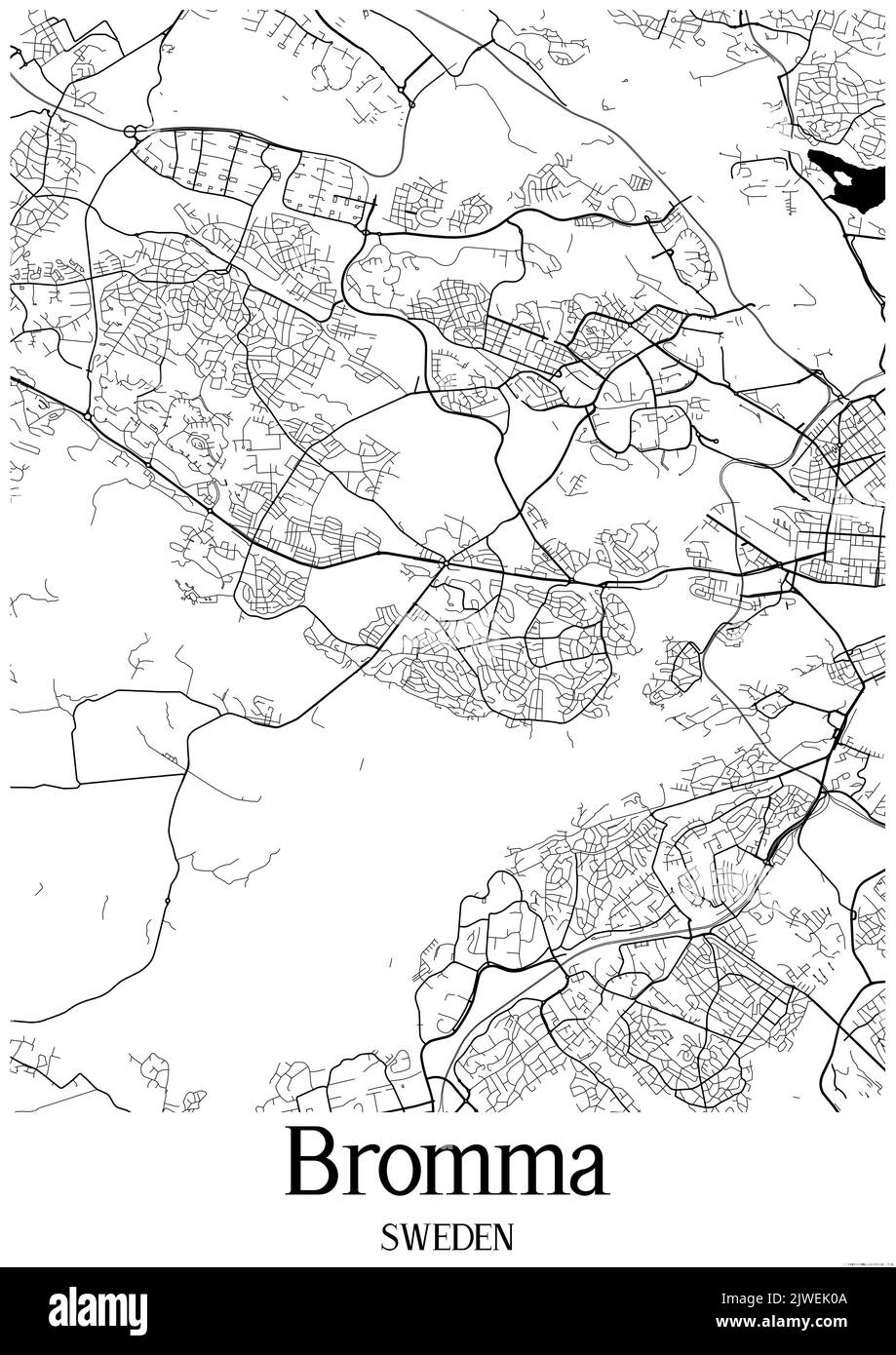 Carte urbaine en noir et blanc de bromma. Banque D'Images