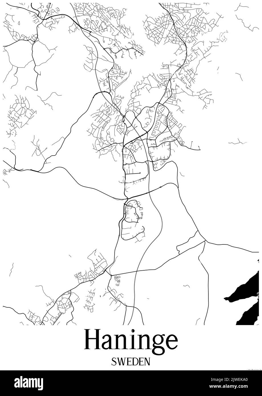 Carte urbaine en noir et blanc de haninge. Banque D'Images