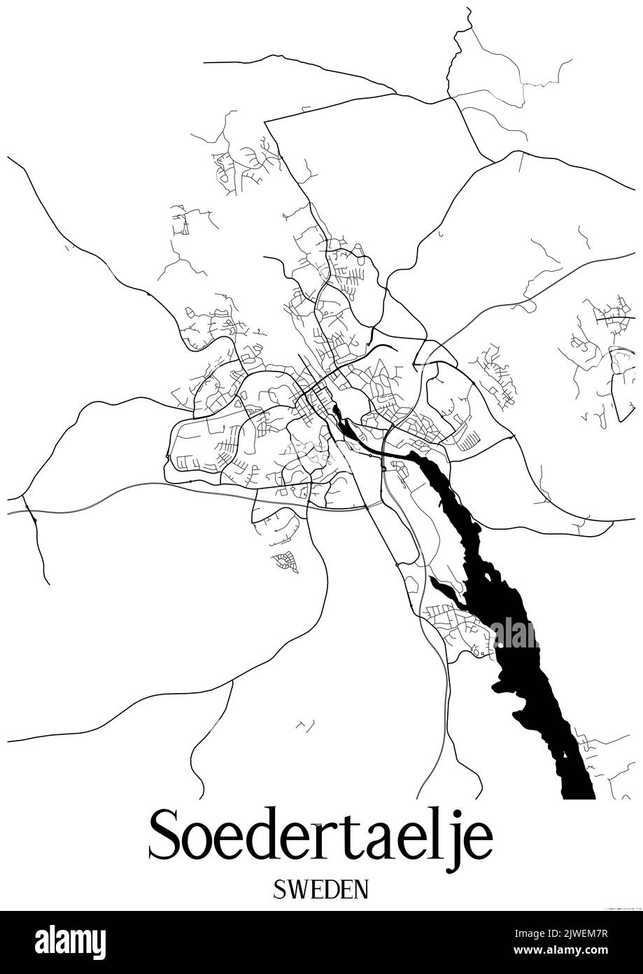 Carte urbaine en noir et blanc de soedertaelje. Banque D'Images