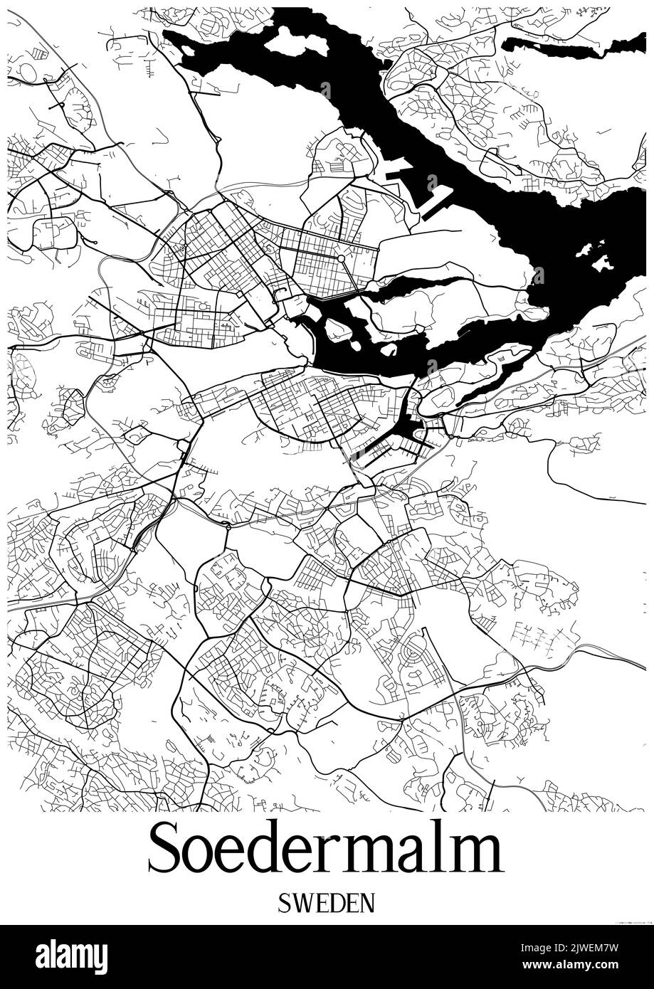 Carte urbaine en noir et blanc de soedermalm. Banque D'Images