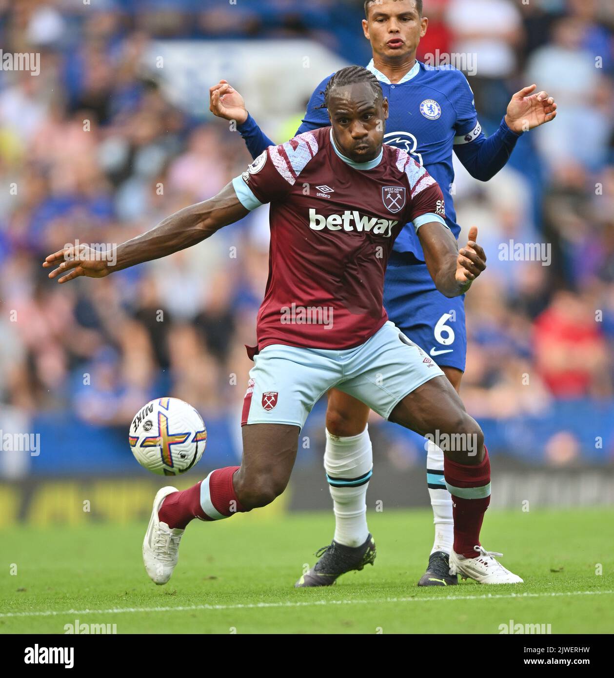 03 sept 2022 - Chelsea v West Ham United - Premier League - Stamford Bridge West Ham Michail Antonio pendant le match au Stamford Bridge photo : Mark pain / Alay Live News Banque D'Images