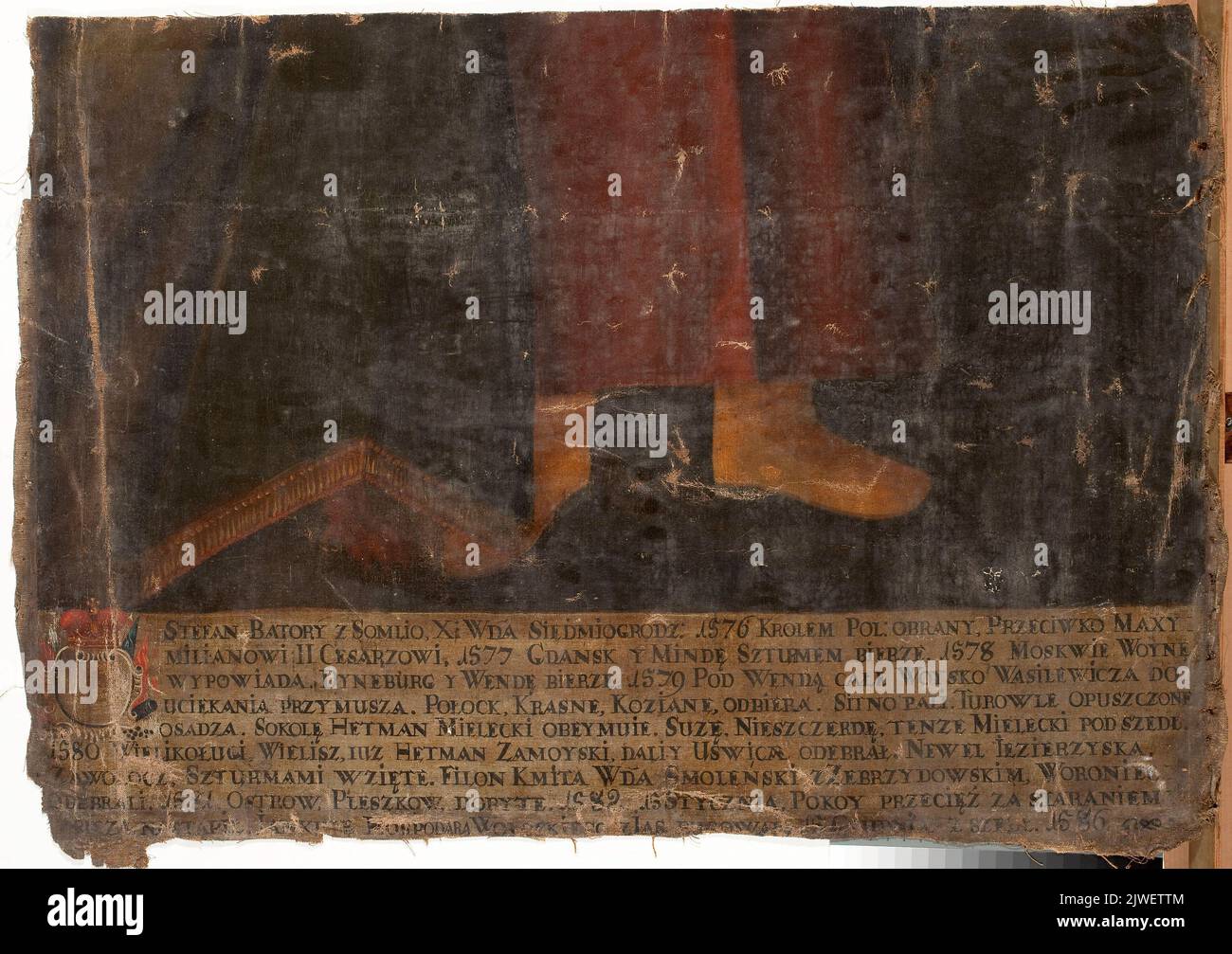 Section inférieure du portrait de Stephen Báthory (1533–1586) avec inscription. Nieznany malarz polski, peintre Banque D'Images Section inférieure du portrait de Stephen Báthory (1533–1586) avec inscription. Nieznany malarz polski, peintre Banque D'Images