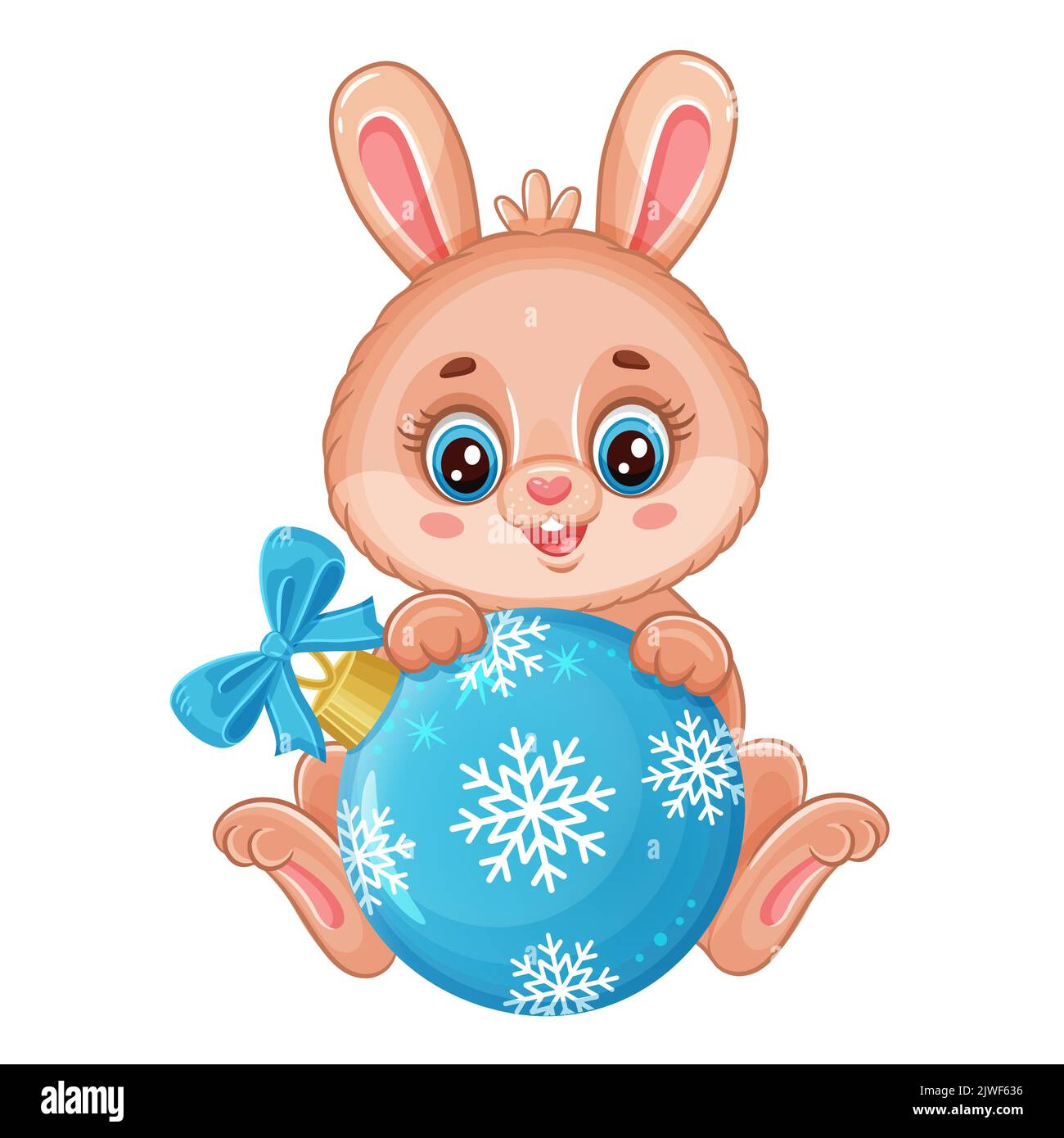 Joyeux nouvel an chinois de lapin, petit lapin personnage avec Noël boule d'arbre de vacances. Joli lièvre avec jouet sapin de Noël. Horoscope de Chine. Vecteur Illustration de Vecteur