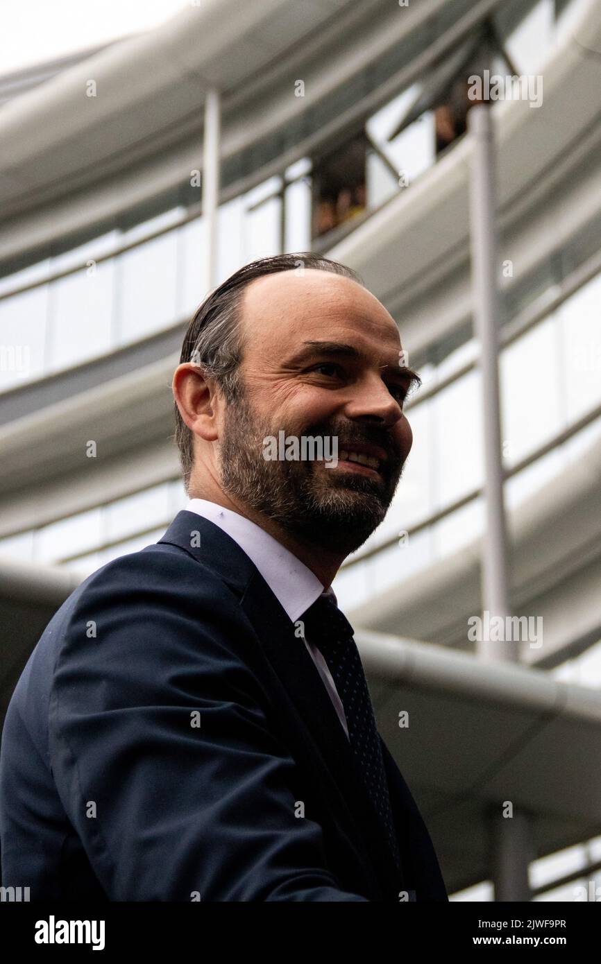 Édouard Charles Philippe est un homme politique français qui occupe depuis 2020 le poste de maire du Havre, et qui a occupé le poste de 2010 à 2017. Il a été Premier ministre de la France du 15 mai 2017 au 3 juillet 2020 sous la présidence d'Emmanuel Macron. Bretagne, France. Banque D'Images